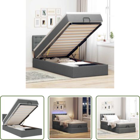 vidaXL Luci a LED -  Pouf Letto con Materasso e LED Grigio Scuro 90x200 cm Tessuto
