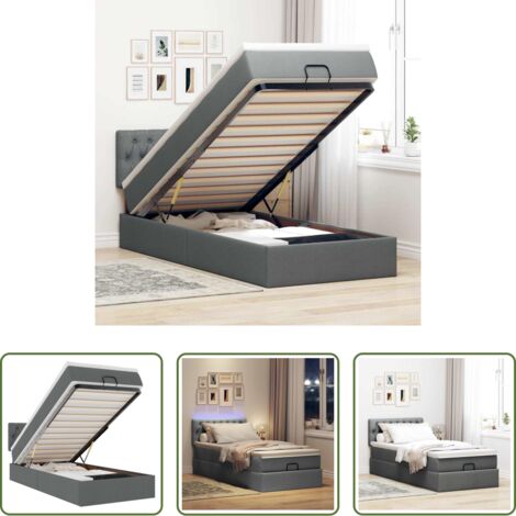 vidaXL Luci a LED -  Pouf Letto con Materasso e LED Grigio Scuro 90x200 cm Tessuto