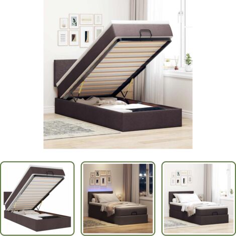 vidaXL Luci a LED -  Pouf Letto con Materasso e LED Marrone Scuro 90x200 cm Tessuto