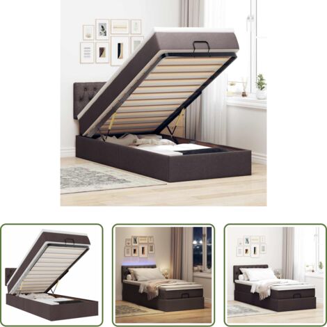 vidaXL Luci a LED -  Pouf Letto con Materasso e LED Marrone Scuro 90x200 cm Tessuto