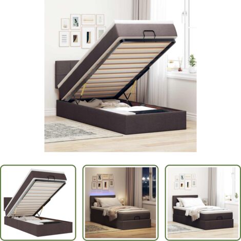 vidaXL Luci a LED -  Pouf Letto con Materasso e LED Marrone Scuro 90x200 cm Tessuto