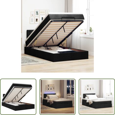 vidaXL Luci a LED -  Pouf Letto con Materasso e LED Nero 120x190 cm in Tessuto