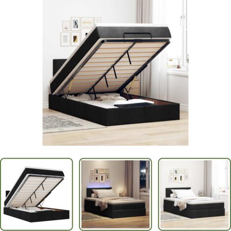 vidaXL Luci a LED -  Pouf Letto con Materasso e LED Nero 120x190 cm in Tessuto