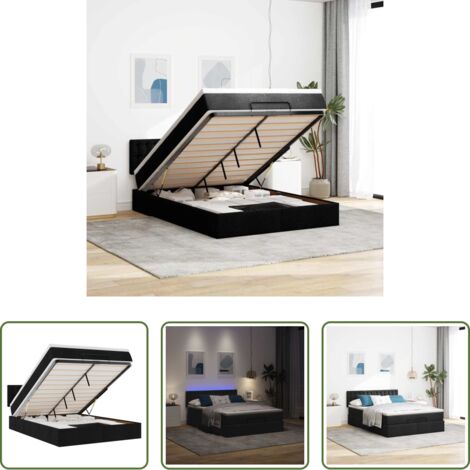 vidaXL Luci a LED -  Pouf Letto con Materasso e LED Nero 140x190 cm