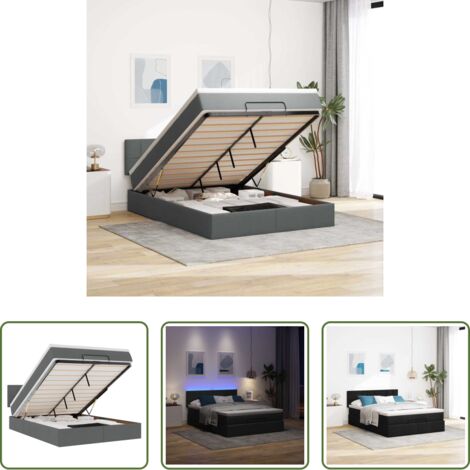 vidaXL Luci a LED -  Pouf Letto con Materasso e LED Nero 140x200 cm in Tessuto