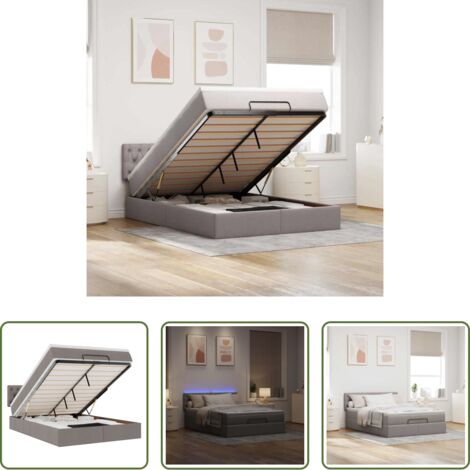 vidaXL Luci a LED -  Pouf Letto con Materasso e LED Tortora 140x190 cm in Tessuto