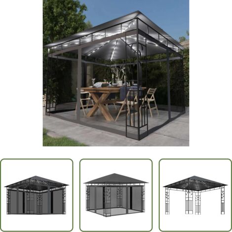 vidaXL Luci LED -  Gazebo con Zanzariera e Luci LED 3x3x2,73 m Antracite