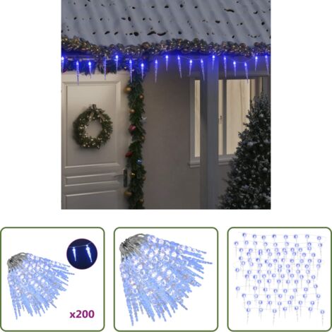 vidaXL Luci LED -  Luce Natale a Ghiacciolo 200 LED Blu 20 m Acrilico PVC