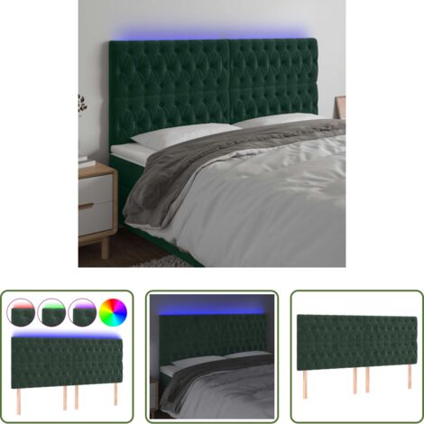 vidaXL Luci LED per letto -  Testiera a LED verde Scuro 180x7x118/128 cm in Velluto