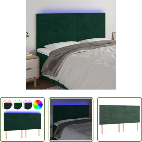 vidaXL Luci LED per letto -  Testiera a LED Verde Scuro 200x5x118/128 cm in Velluto