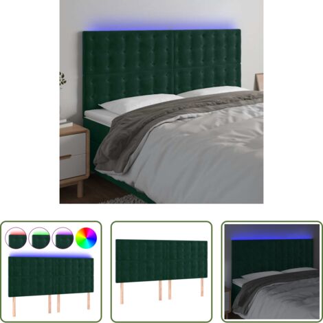vidaXL Luci LED per letto -  Testiera a LED Verde Scuro 200x5x118/128 cm in Velluto