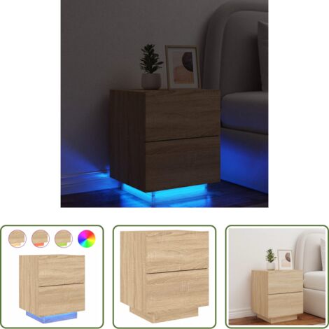 vidaXL Luci led rgb -  Comodino con Luci LED Rovere Sonoma in Legno Multistrato