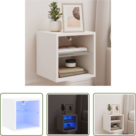 vidaXL Luci LED RGB -  Mobile TV a Parete con Luci LED Bianco 30x28,5x30 cm