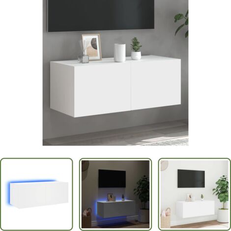 vidaXL Luci LED RGB -  Mobile TV a Parete con Luci LED Bianco 80x35x31 cm