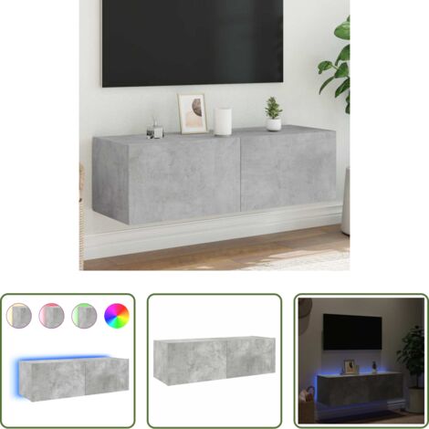 vidaXL Luci LED RGB -  Mobile TV a Parete con Luci LED Grigio Cemento 100x35x31 cm