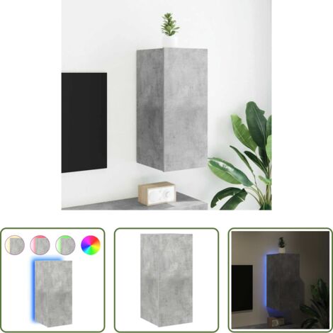 vidaXL Luci LED RGB -  Mobile TV a Parete con Luci LED Grigio Cemento 30,5x35x70 cm