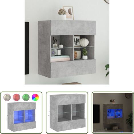 vidaXL Luci LED RGB -  Mobile TV a Parete con Luci LED Grigio Cemento 58,5x30x60,5 cm