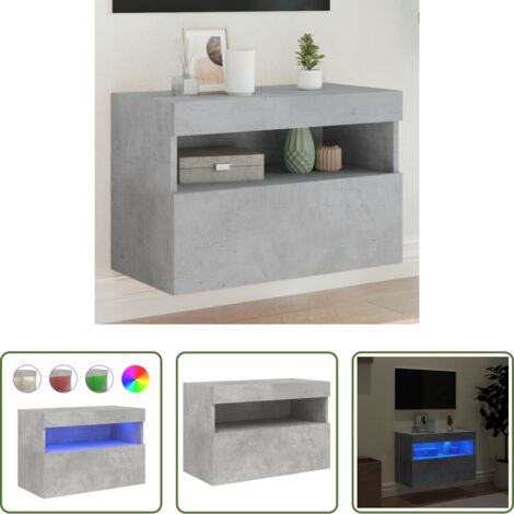 vidaXL Luci LED RGB -  Mobile TV a Parete con Luci LED Grigio Cemento 60x30x40 cm