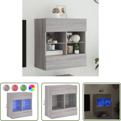 vidaXL Luci LED RGB -  Mobile TV a Parete con Luci LED Grigio Sonoma 58,5x30x60,5 cm