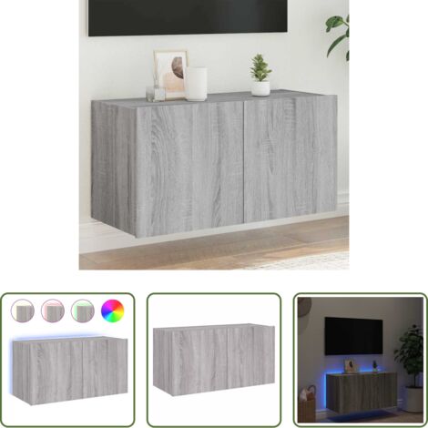 vidaXL Luci LED RGB -  Mobile TV a Parete con Luci LED Grigio Sonoma 80x35x41 cm