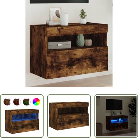 vidaXL Luci LED RGB -  Mobile TV a Parete con Luci LED Rovere Fumo 60x30x40 cm