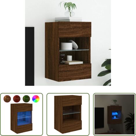 vidaXL Luci LED RGB -  Mobile TV a Parete con Luci LED Rovere Marrone 40x30x60,5 cm