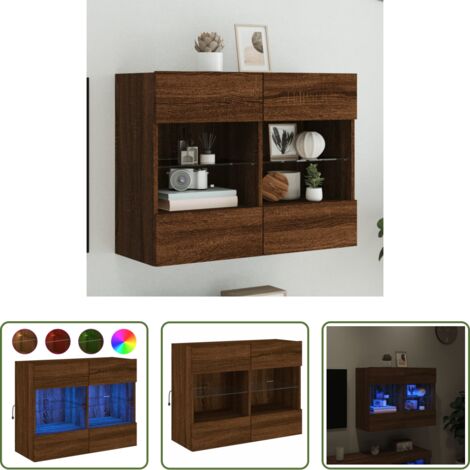 vidaXL Luci LED RGB -  Mobile TV a Parete con Luci LED Rovere Marrone 78,5x30x60,5 cm