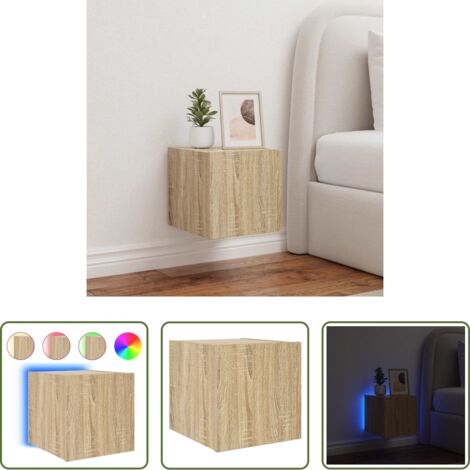 vidaXL Luci LED RGB -  Mobile TV a Parete con Luci LED Rovere Sonoma 30,5x35x80 cm