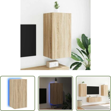 vidaXL Luci LED RGB -  Mobile TV a Parete con Luci LED Rovere Sonoma 40,5x35x80 cm