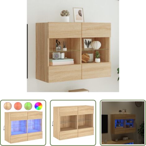 vidaXL Luci LED RGB -  Mobile TV a Parete con Luci LED Rovere Sonoma 78,5x30x60,5 cm