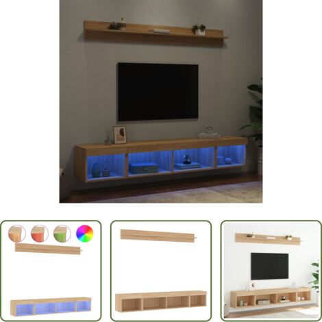 vidaXL Luci LED RGB -  Mobili TV a Muro con LED 5pz Rovere Sonoma Legno Multistrato