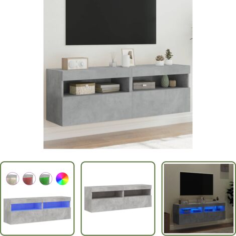 vidaXL Luci LED RGB -  Mobili TV a Parete con Luci LED 2pz Grigio Cemento 60x30x40 cm