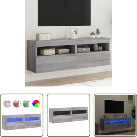 vidaXL Luci LED RGB -  Mobili TV a Parete con Luci LED 2pz Grigio Sonoma 60x30x40 cm