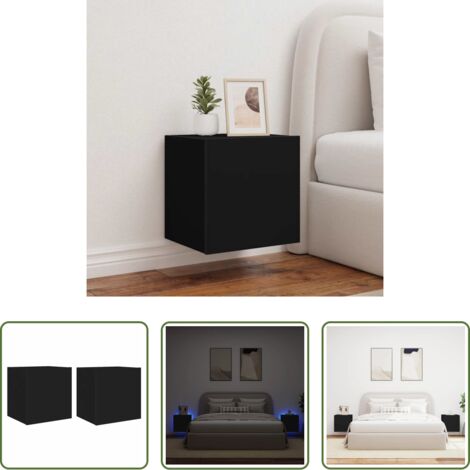 vidaXL Luci LED RGB -  Mobili TV a Parete con Luci LED 2pz Neri 40,5x35x40 cm