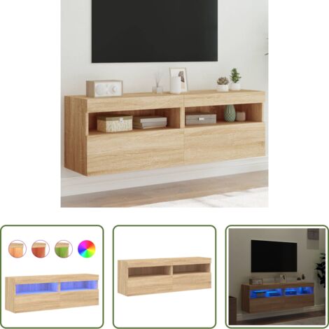 vidaXL Luci LED RGB -  Mobili TV a Parete con Luci LED 2pz Rovere Sonoma 60x30x40 cm