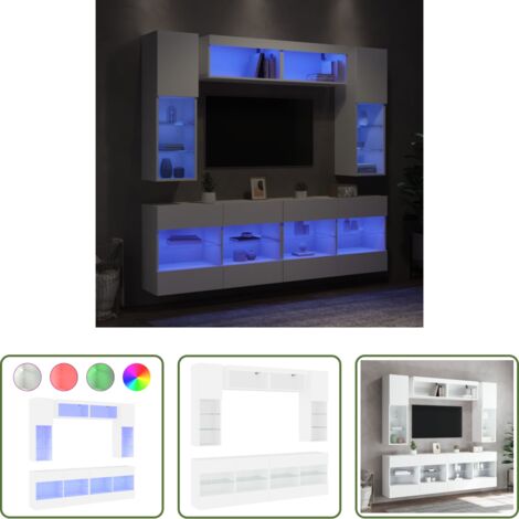 vidaXL Luci LED RGB -  Set Mobili TV a Muro 6 pz con Luci LED Bianco