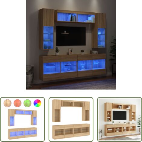 vidaXL Luci LED RGB -  Set Mobili TV a Muro 6 pz con Luci LED Rovere Sonoma