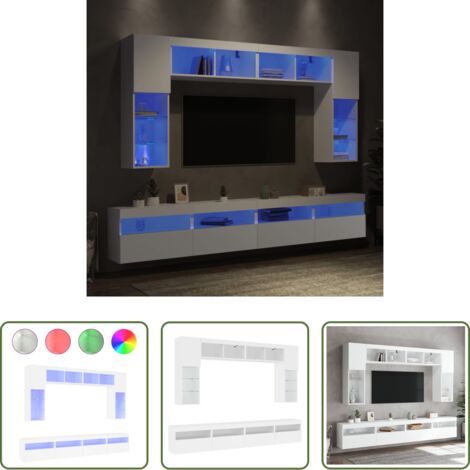 vidaXL Luci LED RGB -  Set Mobili TV a Muro 8 pz con Luci LED Bianco