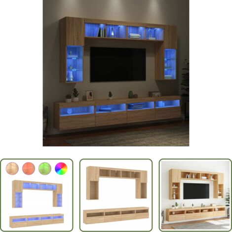 vidaXL Luci LED RGB -  Set Mobili TV a Muro 8 pz con Luci LED Rovere Sonoma