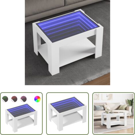 vidaXL Luci LED -  Tavolino Salotto con LED Bianco 73x53x45 cm Legno Multistrato