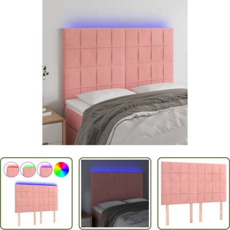 vidaXL Luci LED -  Testiera a LED Rosa 144x5x118/128 cm in Velluto