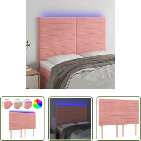 vidaXL Luci LED -  Testiera a LED Rosa 144x5x118/128 cm in Velluto