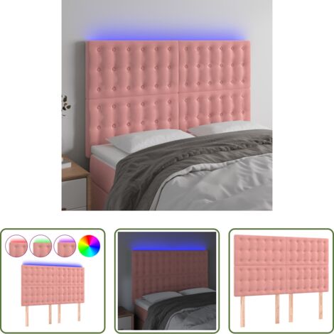 vidaXL Luci LED -  Testiera a LED Rosa 144x5x118/128 cm in Velluto