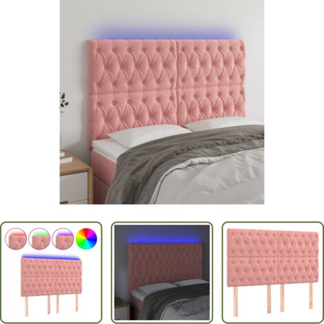vidaXL Luci LED -  Testiera a LED Rosa 160x7x118/128 cm in Velluto