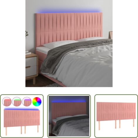 vidaXL Luci LED -  Testiera a LED Rosa 180x5x118/128 cm in Velluto