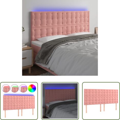 vidaXL Luci LED -  Testiera a LED Rosa 180x5x118/128 cm in Velluto