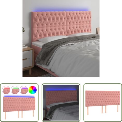 vidaXL Luci LED -  Testiera a LED Rosa 180x7x118/128 cm in Velluto