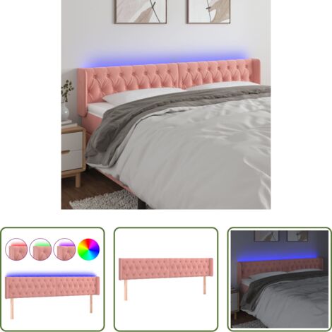 vidaXL Luci LED -  Testiera a LED Rosa 183x16x78/88 cm in Velluto