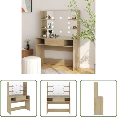 vidaXL Luci LED -  Toeletta con Luci LED 100x40x135 cm in MDF Rovere