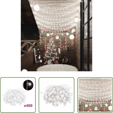vidaXL Luci per festa -  Filo di Luci Sferiche 40 m 400 LED Bianco Freddo 8 Funzioni
